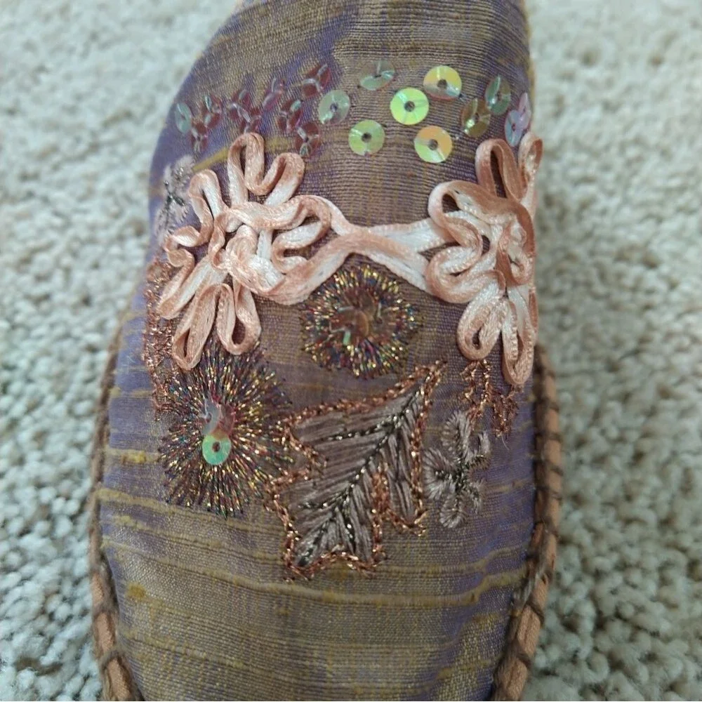 Eric Michael Espadrille Wrap Sandal Boho Ribbon Sequin Size EU 40 9 1/2